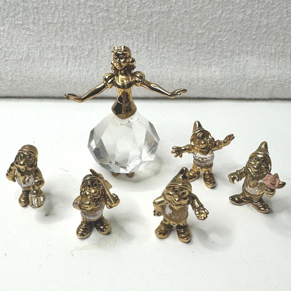 Disney Lenca Austria RARE Snow White & Dwarfs Gold Plated Crystal Figurine 6pc